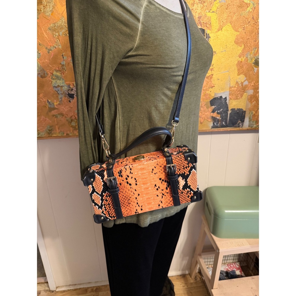 Like Dreams Orange Snakeskin Trunk Crossbody Bag Faux Python Box Purse Handbag